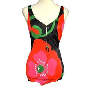 Vintage 70s Cole of California Graphic Floral One Piece Swimsuit Nylon Spandex